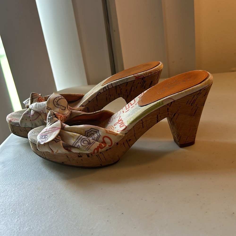 Coach “Karen” slip on logo sandals with front bow aesthetic tie Sz 5.5 - Picture 3 of 12